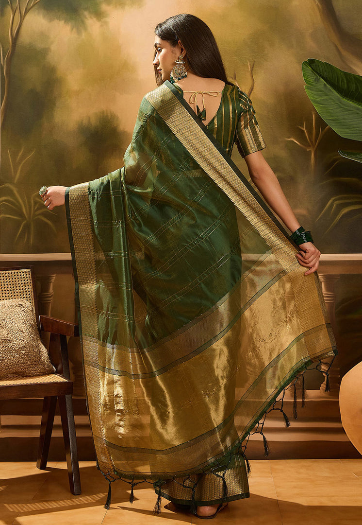 Green Khadi Saree With Blouse