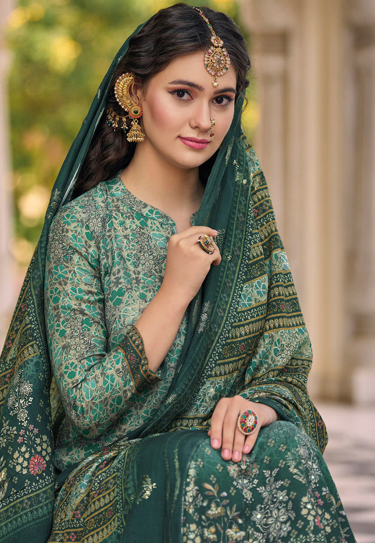 Green Muslin Pakistani Suit