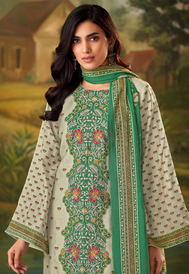 Green Muslin Pakistani Suit