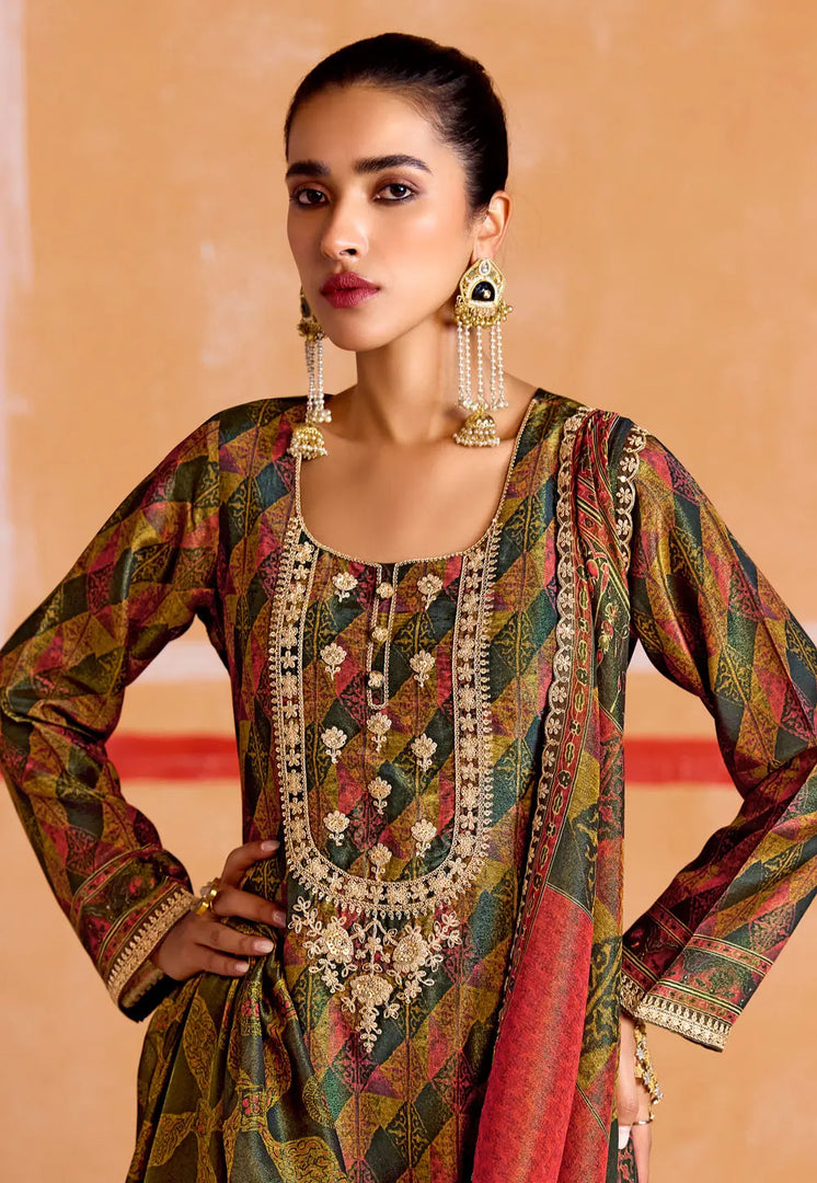 Green Muslin Pakistani Suit