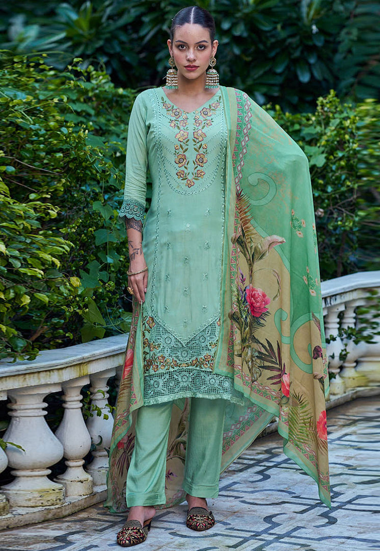 Green Muslin Pant Style Suit