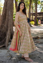 Load image into Gallery viewer, Green Muslin Readymade Anarkali Suit

