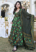 Load image into Gallery viewer, Green Muslin Readymade Anarkali Suit
