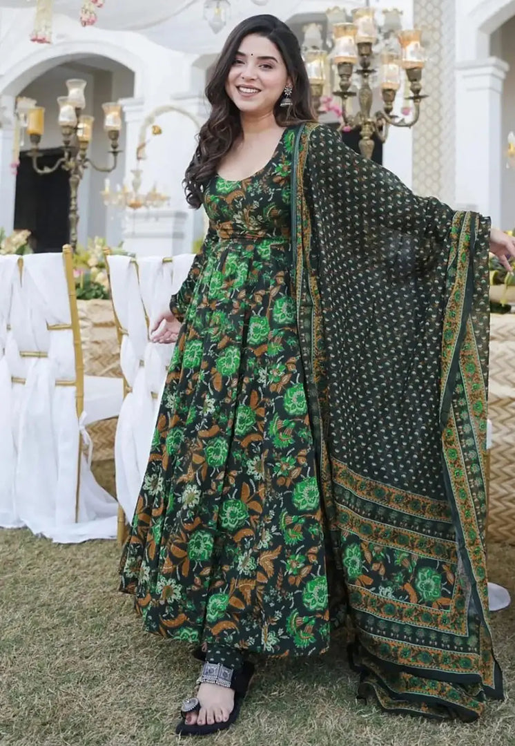 Green Muslin Readymade Anarkali Suit