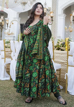 Load image into Gallery viewer, Green Muslin Readymade Anarkali Suit
