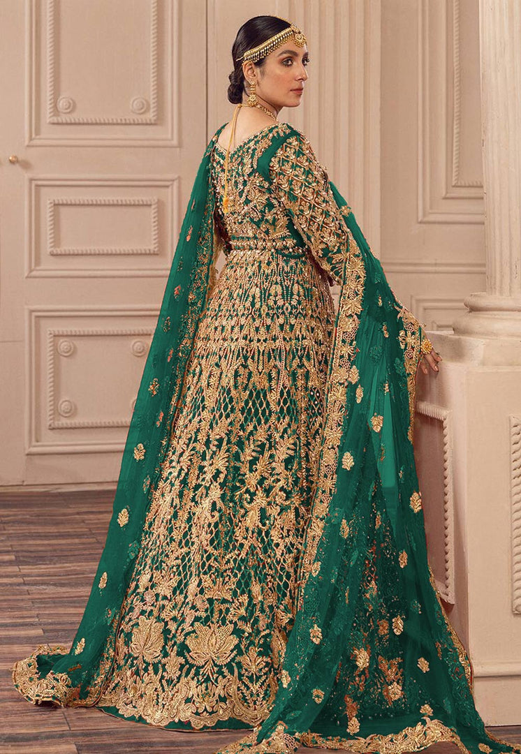 Green Net Embroidered Long Anarkali Suit