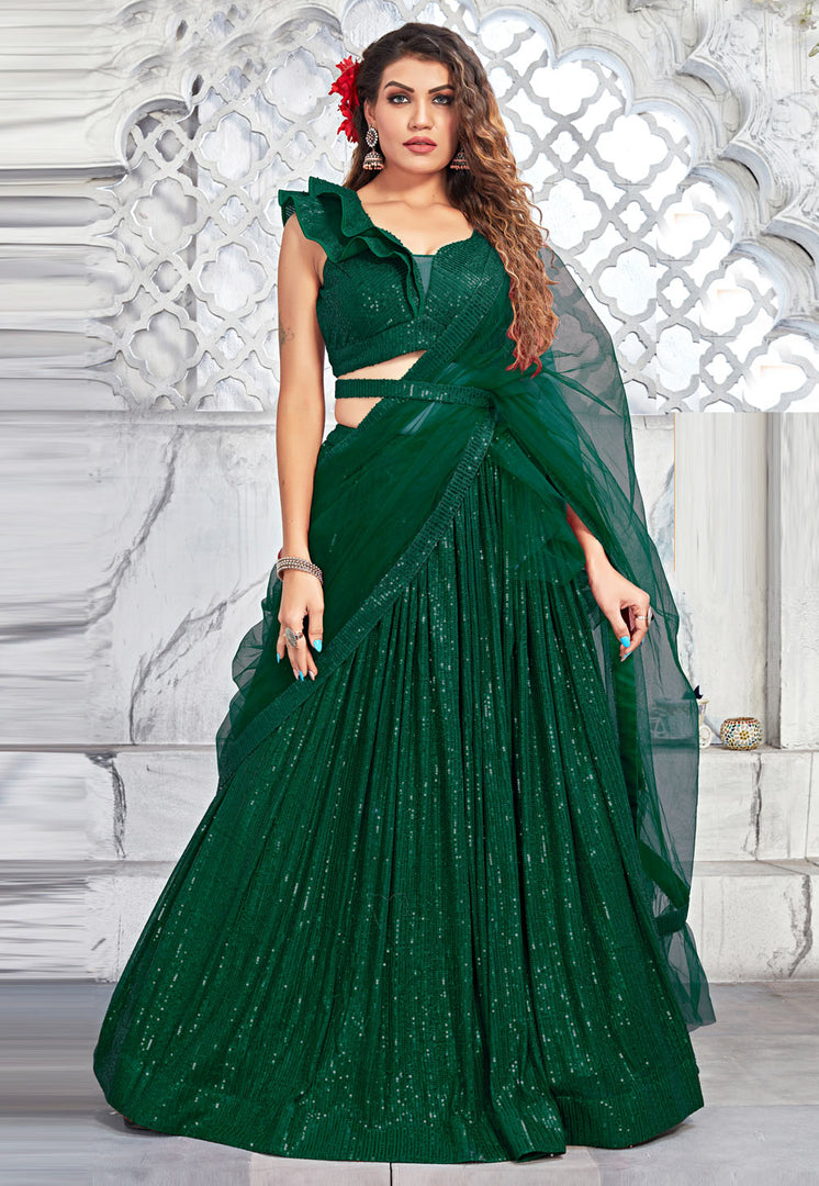 Green Net Lehenga Choli