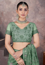 Load image into Gallery viewer, Green Net Saree With Blouse
