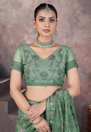 Green Net Saree With Blouse