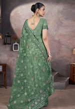 Load image into Gallery viewer, Green Net Saree With Blouse

