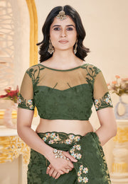 Green Net Saree With Blouse