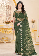 Load image into Gallery viewer, Green Net Saree With Blouse
