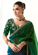Load image into Gallery viewer, Green Organza Half N Half Saree
