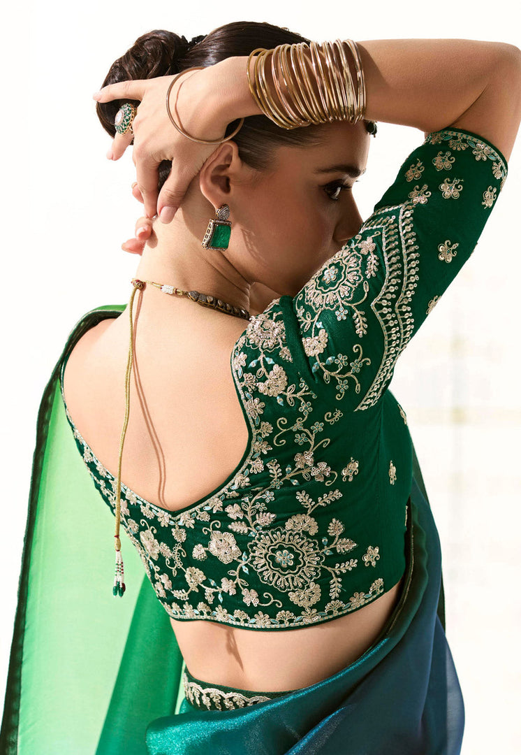Green Organza Half N Half Saree