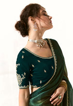 Load image into Gallery viewer, Green Organza Half N Half Saree
