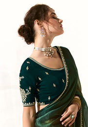 Green Organza Half N Half Saree