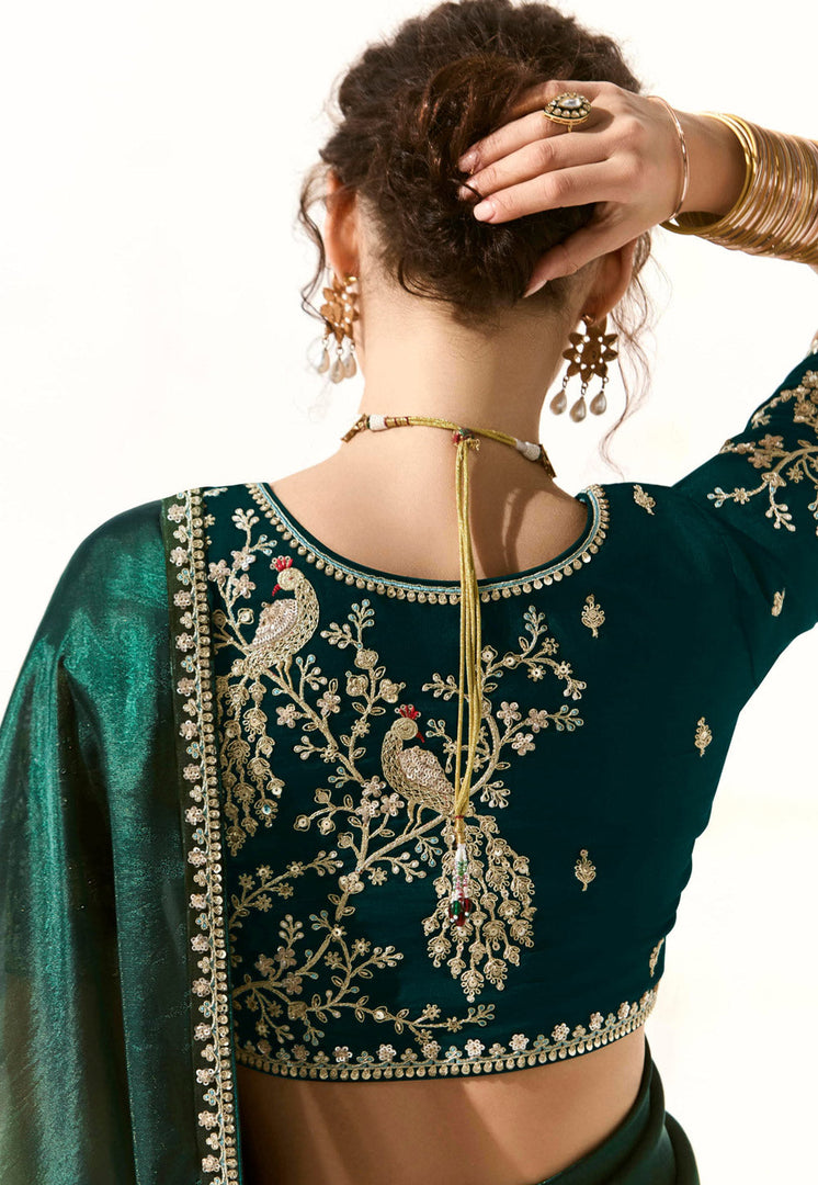 Green Organza Half N Half Saree