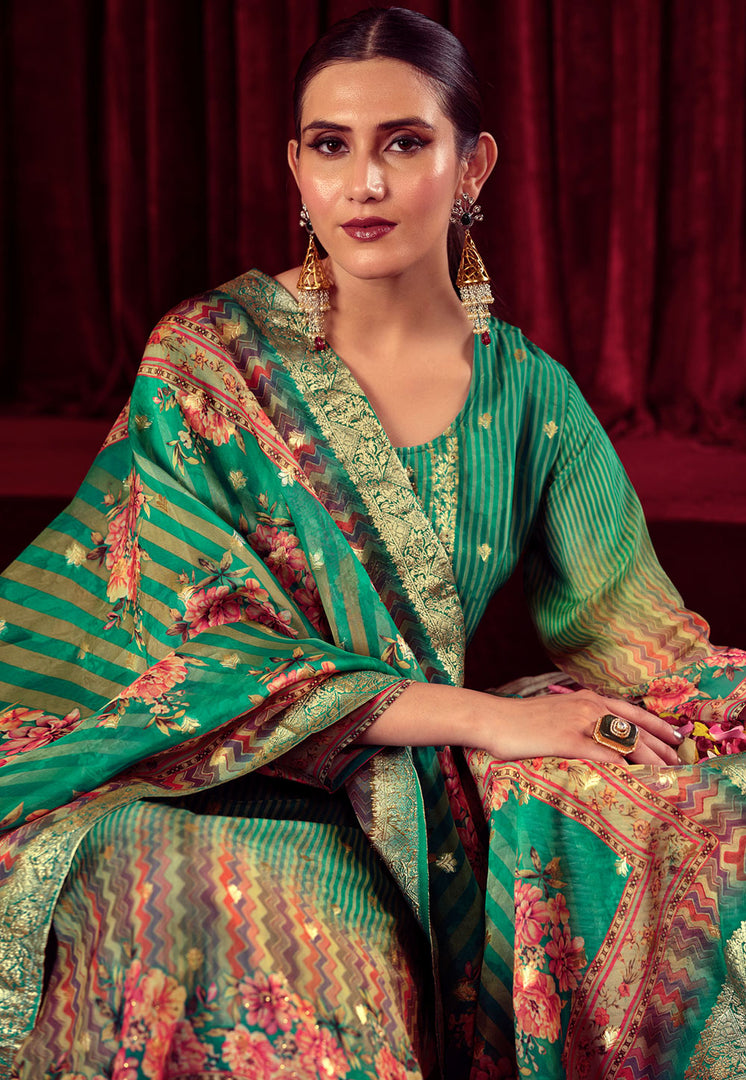 Green Organza Pakistani Suit