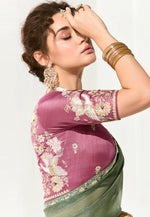 Load image into Gallery viewer, Green Organza Saree With Blouse

