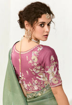 Load image into Gallery viewer, Green Organza Saree With Blouse
