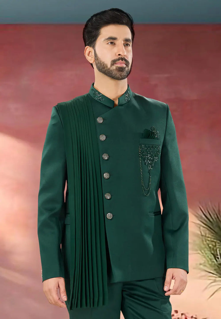 Green Polyester Jodhpuri Suit