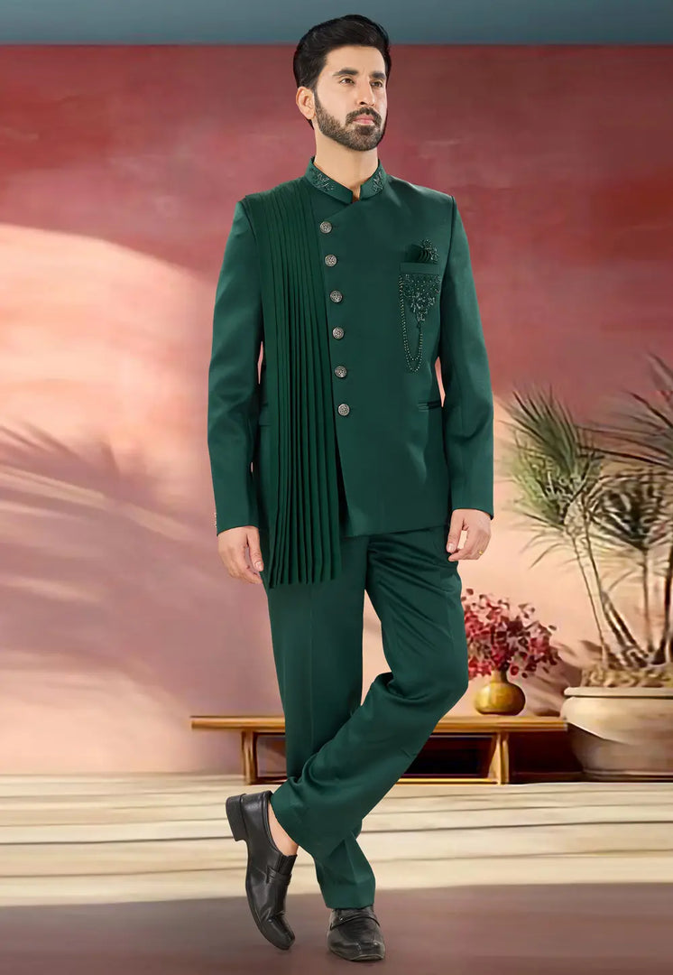 Green Polyester Jodhpuri Suit
