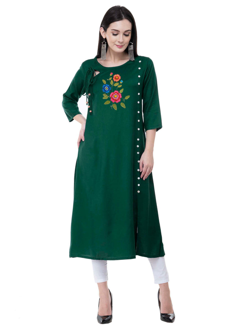 Green Rayon Kurta Set With Legging