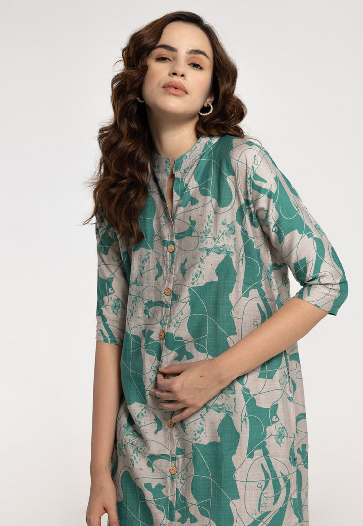 Green Rayon Printed Co-Ords Set