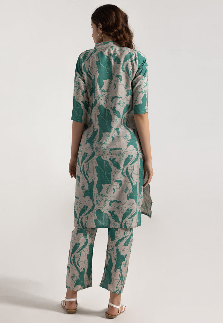 Green Rayon Printed Co-Ords Set