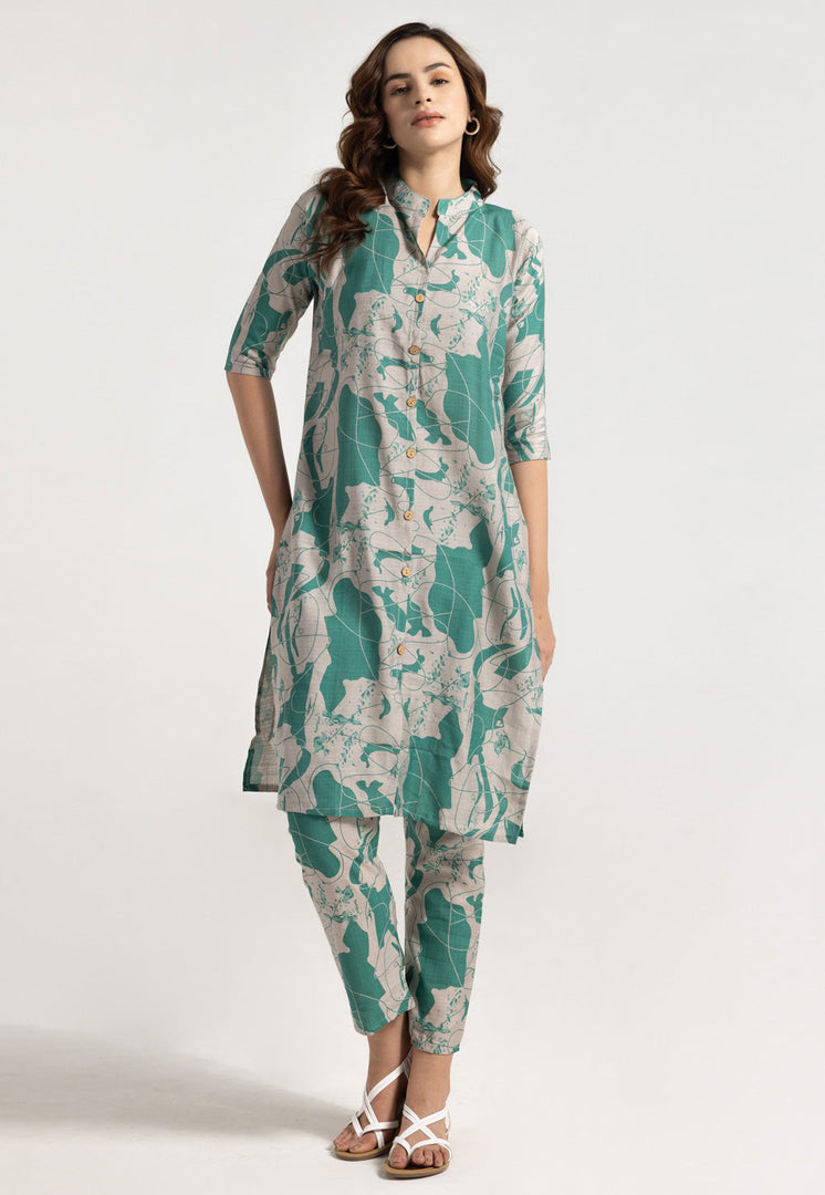 Green Rayon Printed Co-Ords Set