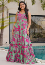 Load image into Gallery viewer, Green Rayon Printed Gown
