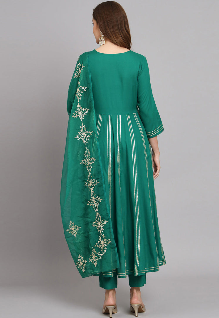 Green Rayon Readymade Pant Style Suit