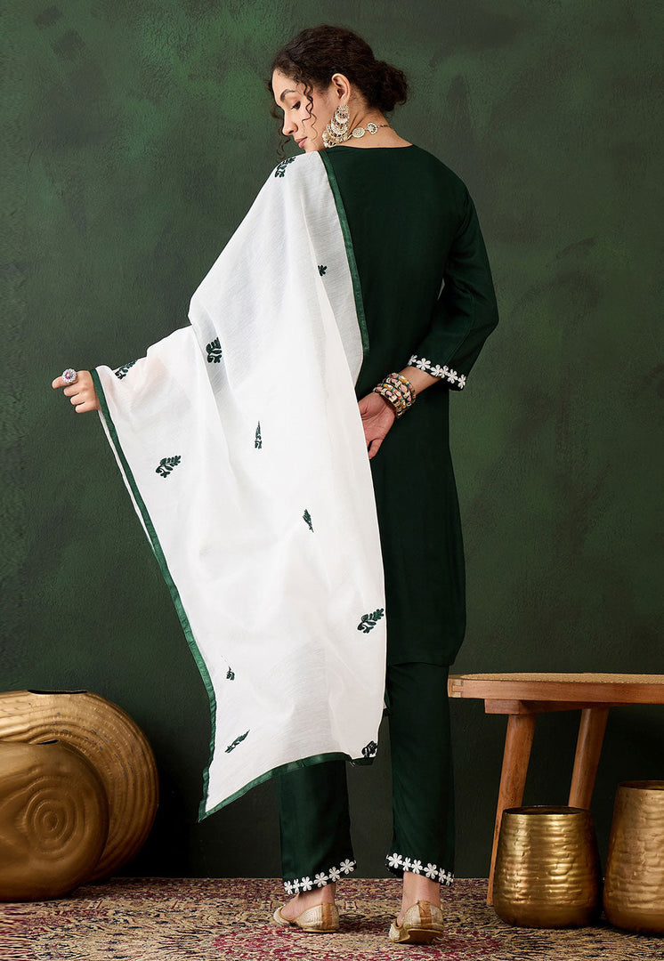 Green Rayon Readymade Pant Style Suit