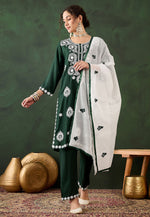 Load image into Gallery viewer, Green Rayon Readymade Pant Style Suit
