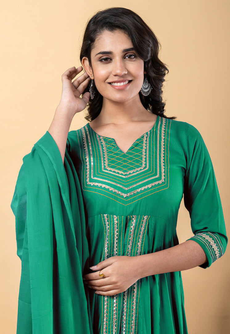 Green Rayon Readymade Pant Style Suit