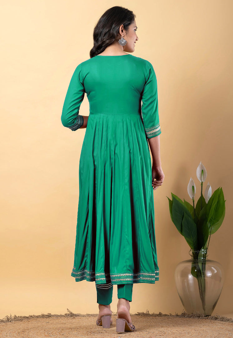 Green Rayon Readymade Pant Style Suit