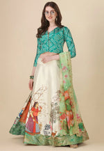 Load image into Gallery viewer, Green Satin Silk A Line Lehenga Choli

