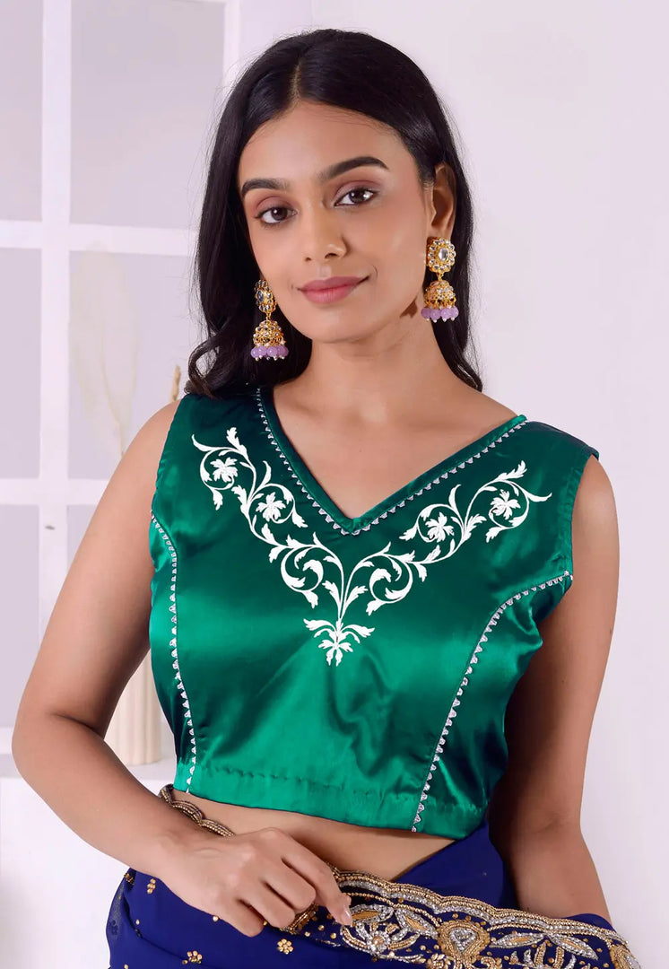 Green Satin Silk Readymade Blouse
