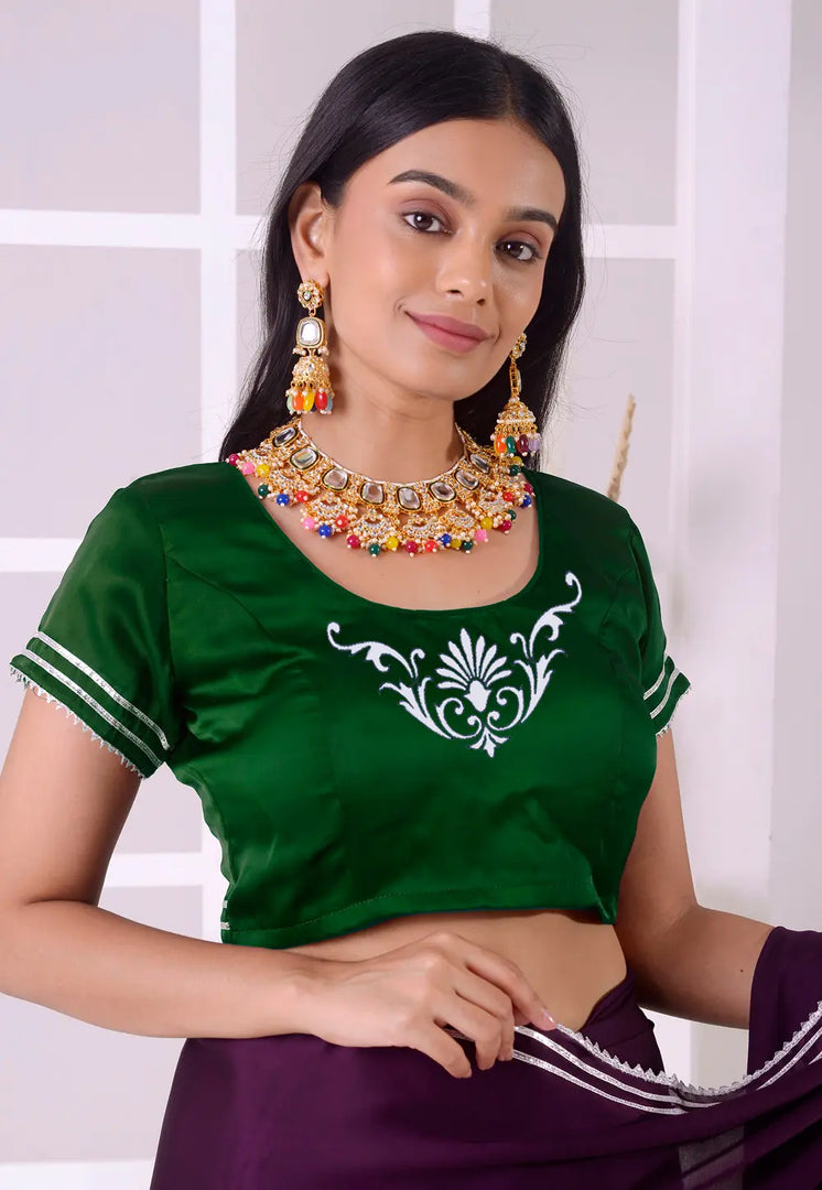 Green Satin Silk Readymade Blouse