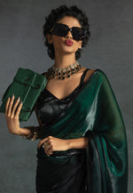 Load image into Gallery viewer, Green Satin Silk Saree With Blouse
