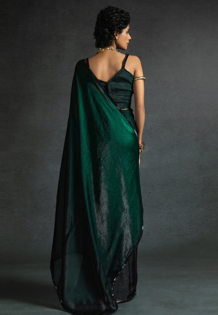 Green Satin Silk Saree With Blouse