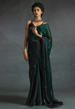 Load image into Gallery viewer, Green Satin Silk Saree With Blouse
