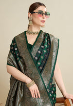 Load image into Gallery viewer, Green Satin Silk Saree With Blouse
