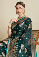 Load image into Gallery viewer, Green Satin Silk Saree With Blouse
