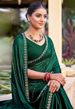 Load image into Gallery viewer, Green Shimmer Chiffon Saree With Blouse
