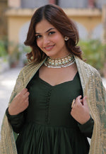 Load image into Gallery viewer, Green Shimmer Readymade Long Anarkali Suit
