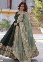 Load image into Gallery viewer, Green Shimmer Readymade Long Anarkali Suit
