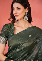 Green Shimmer Saree With Blouse