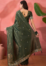 Load image into Gallery viewer, Green Shimmer Saree With Blouse
