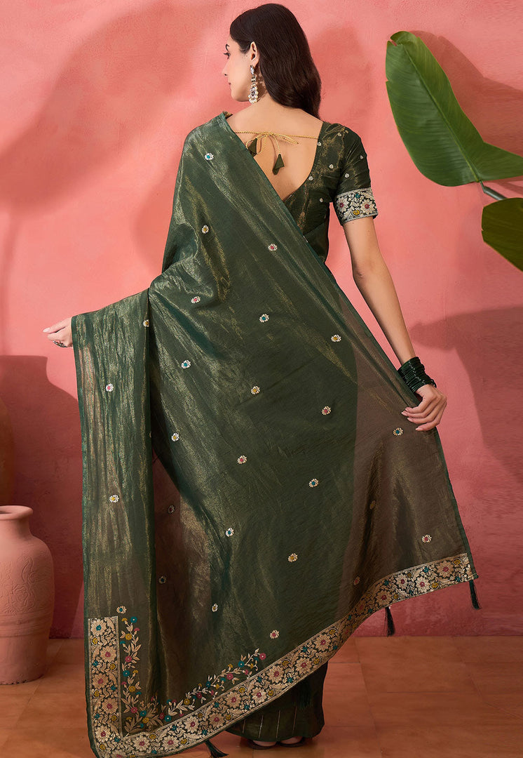 Green Shimmer Saree With Blouse